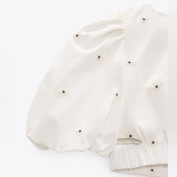 Zara Embroidered Poplin Top With Balloon Sleeves REF. 2320/019 Size XS - Picture 6 of 16